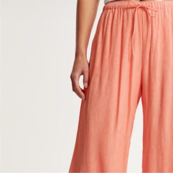 Abercrombie & Fitch Peach Pull On Drawstring Wide-Leg Crinkle Pants Sz Medium - Picture 3 of 10